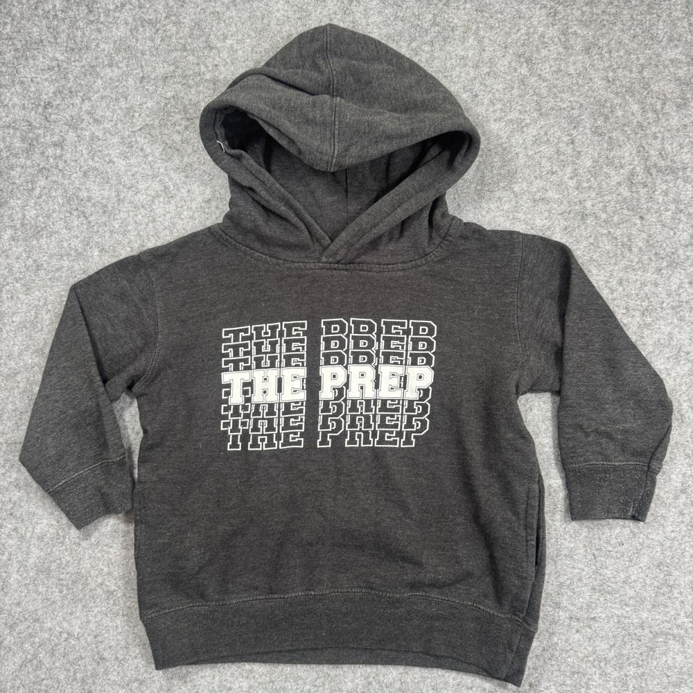 Rabbit Skins The Prep Graphic Hoodie Charcoal Gray Kids Pullover Sweatshirt Sz 4